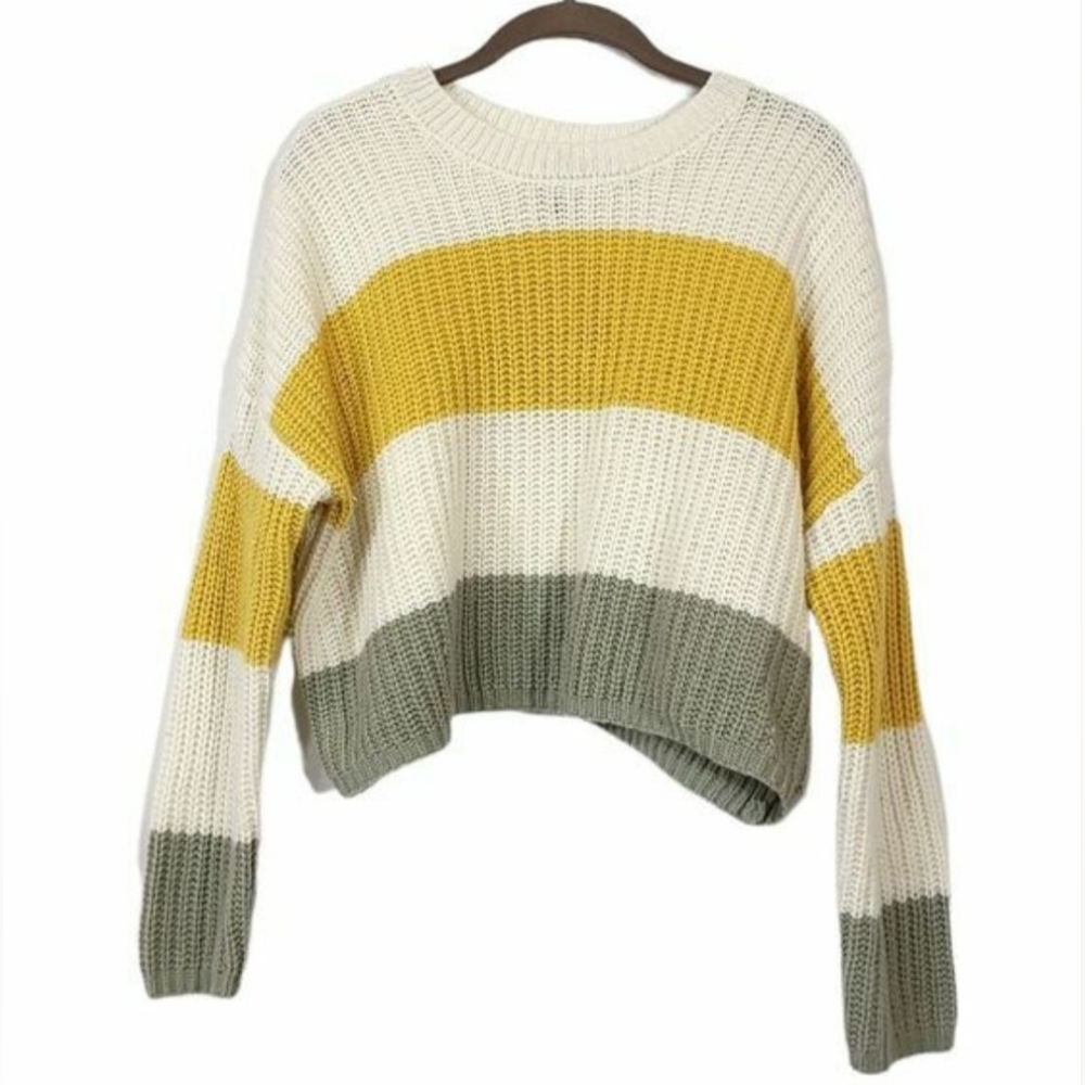 MOON & MADISON Chunky Knit Colorblock Cropped Sweater, XS - Picture 1 of 9